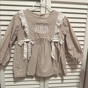 Stitchy fish Brown and White Gingham Long Sleeve Top